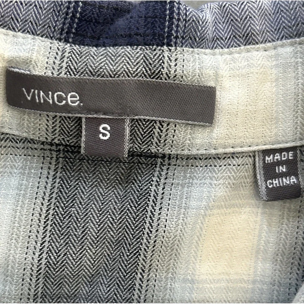 Vince Women's Oversized Plaid 100% Cotton‎ Roll Tab Sleeve Button Down Shirt S